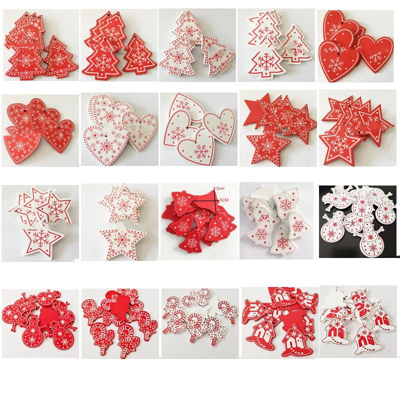 Christmas Gift Ornaments Snowflake Love Pendant Pentagram Wood Chips Pendants Creative Wooden Christmas Gifts Christmas Decorations CGY453