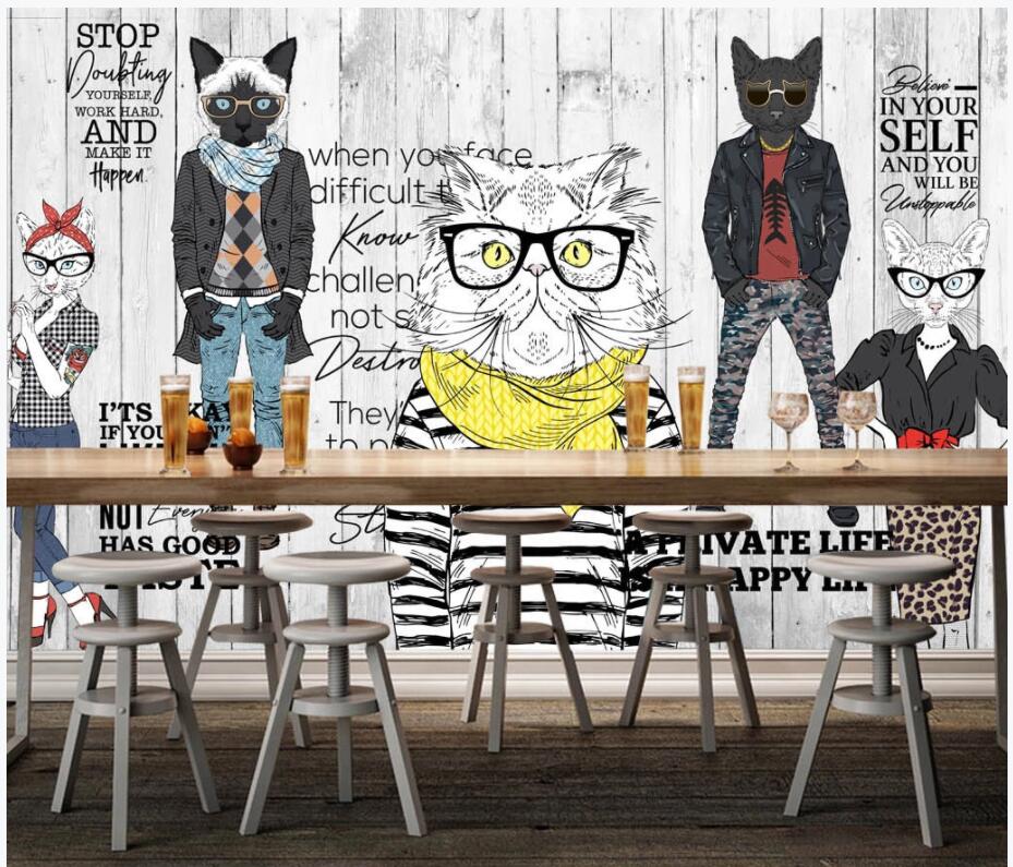 3d wallpaper custom photo mural White plank wood grain retro tooling clothing animal cat man home decor photo wallpaper for living room