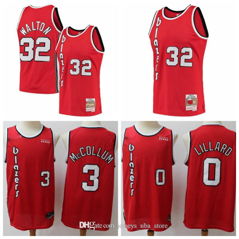 Men&#13;Portland&#13;Trail&#13;Blazers 32 Bill Walton 3 McCCLUM 0 Lillard Mitchell & Ness Red 1976-77 Swingman Player Jersey 02