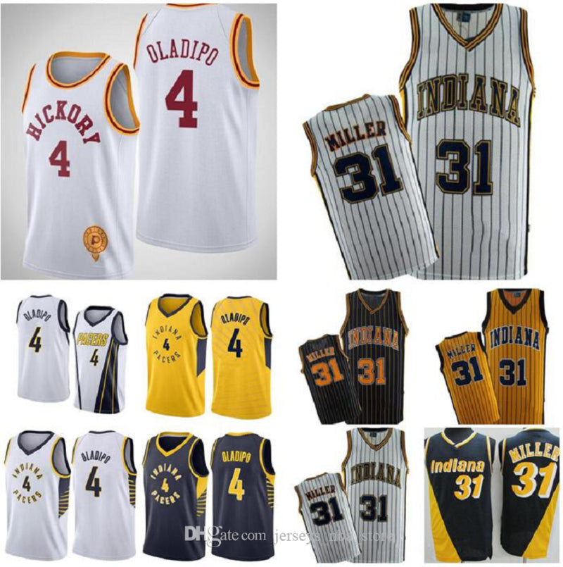 Men basketball Indiana&#132;Pacers&#132;4 Victor&#132;Oladipo 31 Reggie&#132;Miller white and yellow swingman sleeveless jersey 02