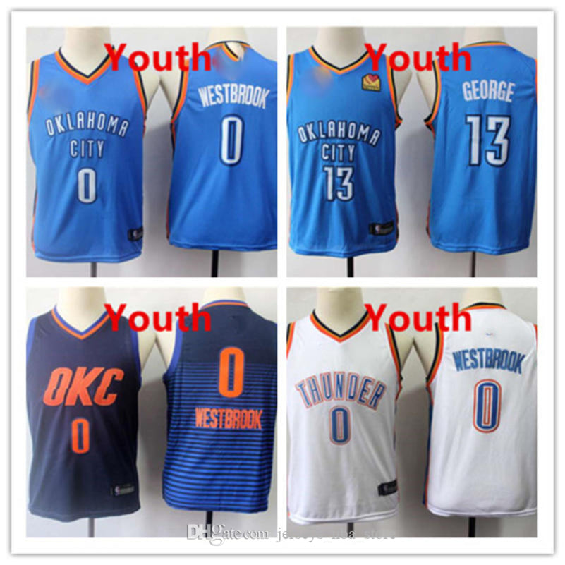 Kdis 0 Russell&#13;Westbrook Vancouver OklahomaCity&#13;Thunder Jersey 13 Paul&#13;George Vintage Navy Youth Basketball Jerseys