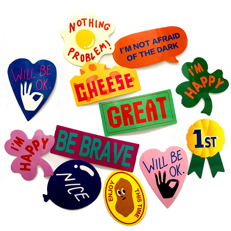 10 Sets=380PCS Color English Reminder Inspirational English Stickers Diary Notebook Computer PVC Waterproof Stickers