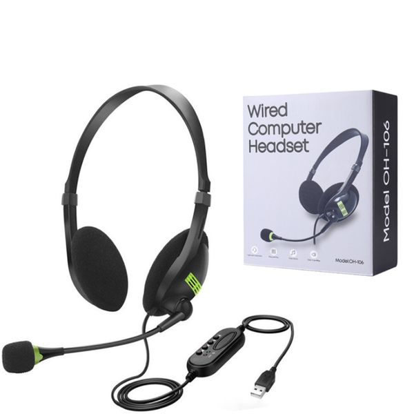 USB Headset with Microphone for PC Game Call Centre Office Headphones USB Noise Cancelling Multi-Key Control Dual 3.5mm Wired Headphones