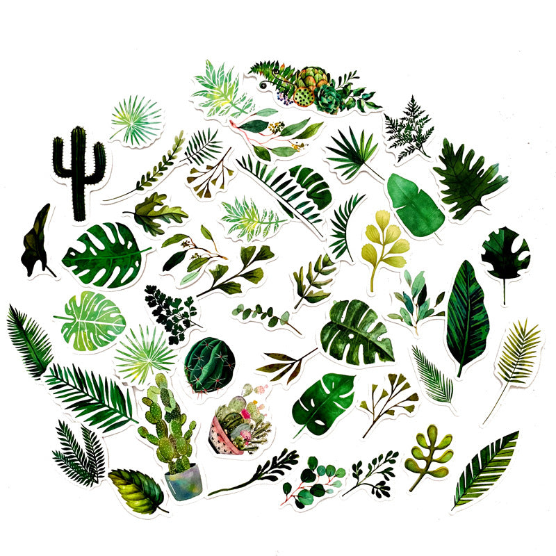 5 Sets = 300PCS Plant Green Leaf Stickers Ins Wind Small Fresh Stickers Water Cup Mobile Phone Notebook Stationery Stickers