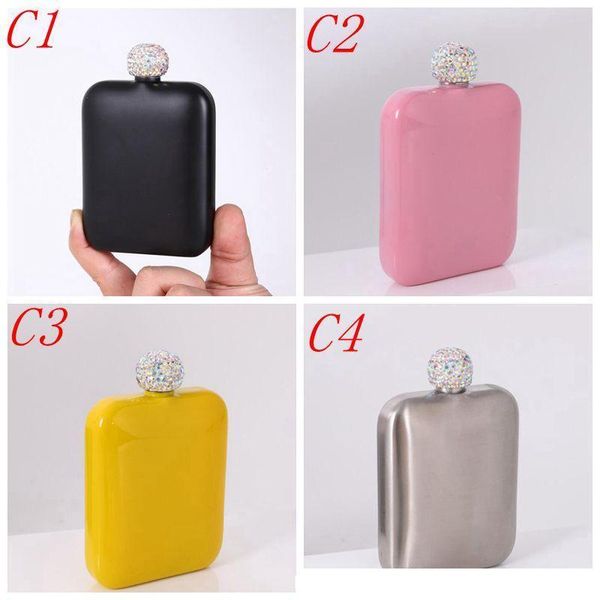 Stainless Steel Hip Flask 4 Colors Drinkware Bottle Portable Outdoor Travel Wine Pot with Rhinestone Lids Drinkware Bottle Portable