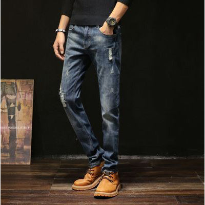 Mens Straight Jeans 2020FW Mens Casual Ripped Jeans Hole Style Slim Fit Trendy Fashion Trousers for Youth Fashion Streetwear Pants