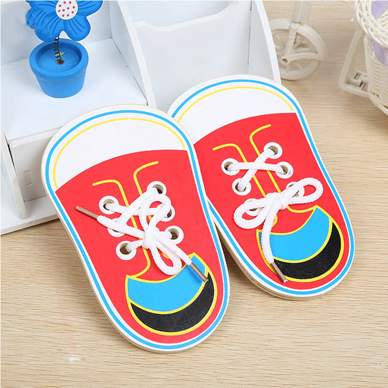 Educational Wooden Toys for Children Early Learning Teaching Lacing Shoes Kids Tie Shoelaces Games 1PCS
