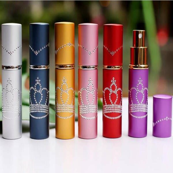 10ML Mini Portable Rhinestone Crown Perfume Bottle Empty Parfum Container with Spray