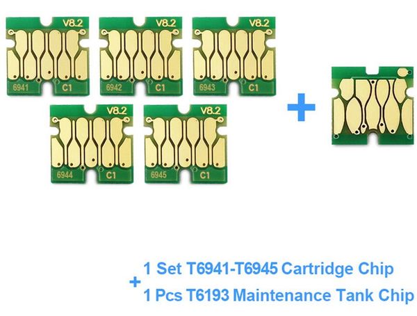 4 sets-Lot, set of T6941-T6945 ink Cartridge Chip and 1pcs T6193 maintenance tank chip,For Epson T3000 T3070 T3270 T5070 T5200 T5270 T7070