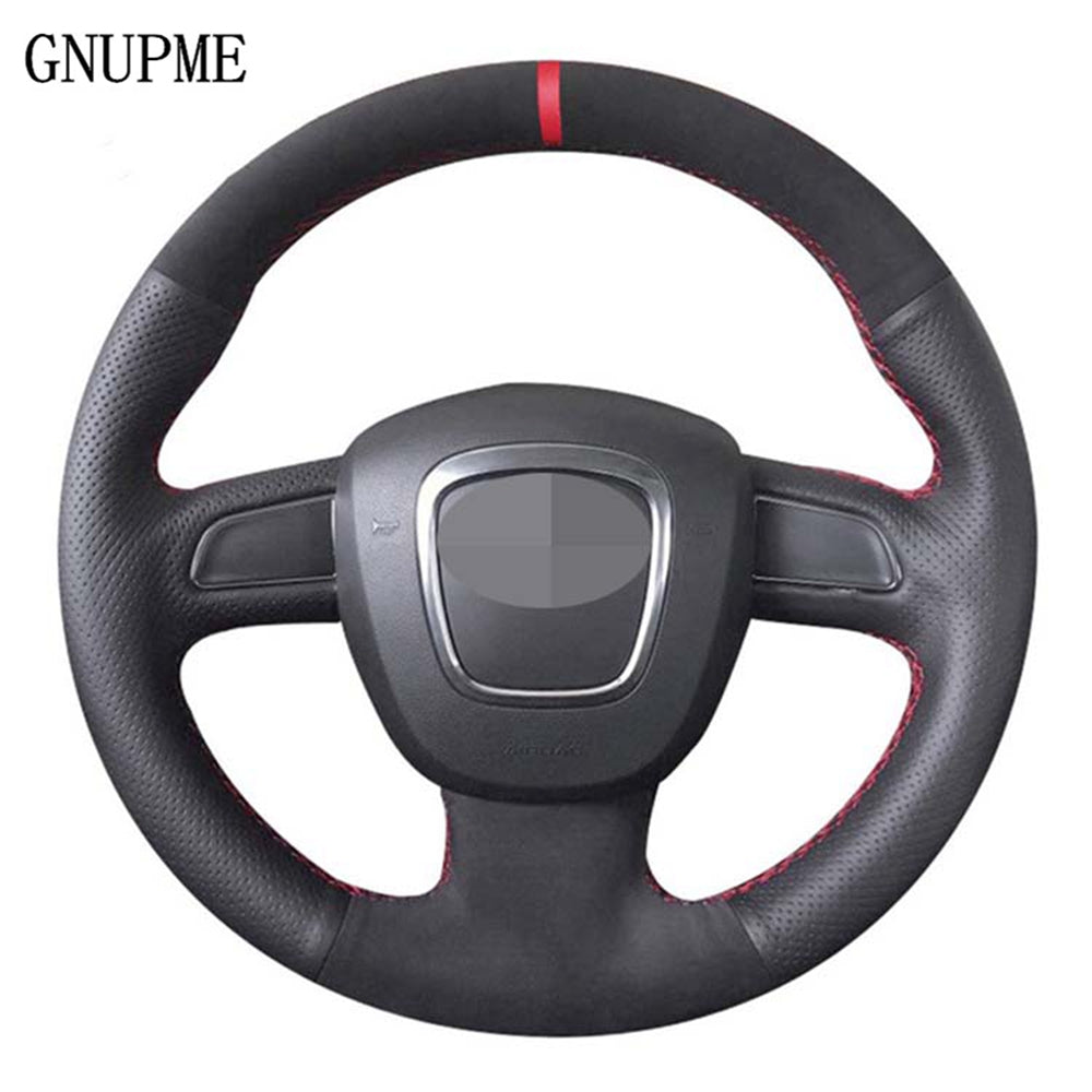 DIY Black Genuine Leather Suede Car Steering Wheel Cover for Audi A5 2008-2010 A3 (8P) 2008-2013 A6 (C6) A4 (B8) 2008-2010