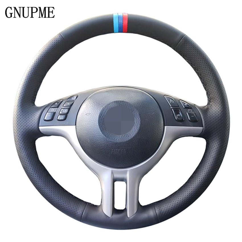 DIY Customized Hand-Stitched Black Artificial Leather Car Steering Wheel Covers for BMW E39 E46 325i E53 X5 X3 3 colors stripes