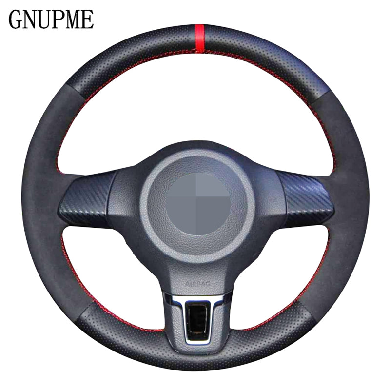 DIY Black Genuine Leather Suede Car Steering Wheel Cover for Volkswagen Golf 6 Mk6 VW Polo Jetta MK5 Sagitar Bora Santana