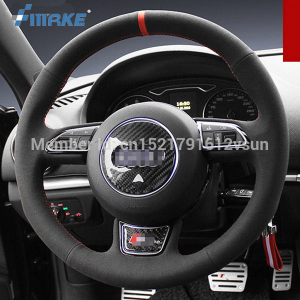 For Audi A3 High Quality Hand-stitched Anti-Slip Black Suede Red Thread DIY Steering Wheel Cover