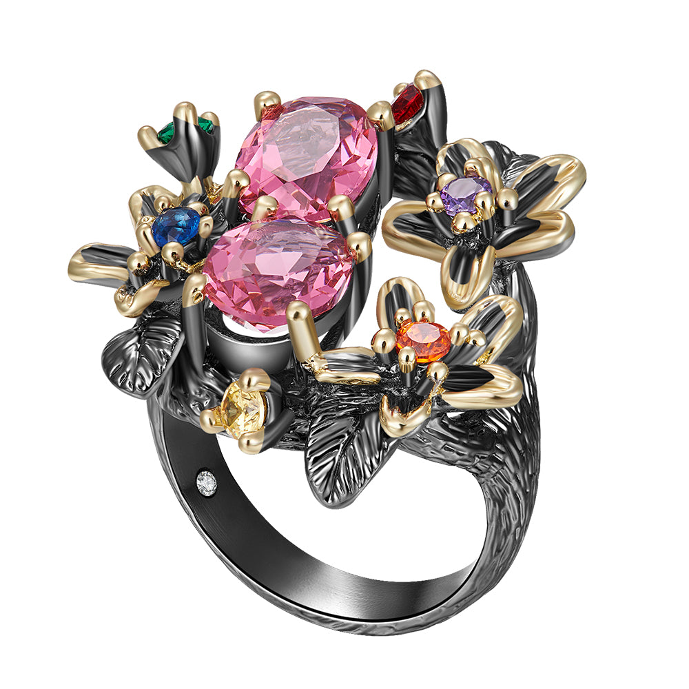 Large stock Sweet Red pink Crystal CZ Ring Multi stone Jewellery Leaf Flower Women&#039;s high quality Jewelry dropshipping rings