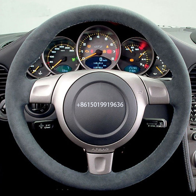DIY Top Black Suede Car Steering Wheel Cover for Porsche 997 turbo 911 2006