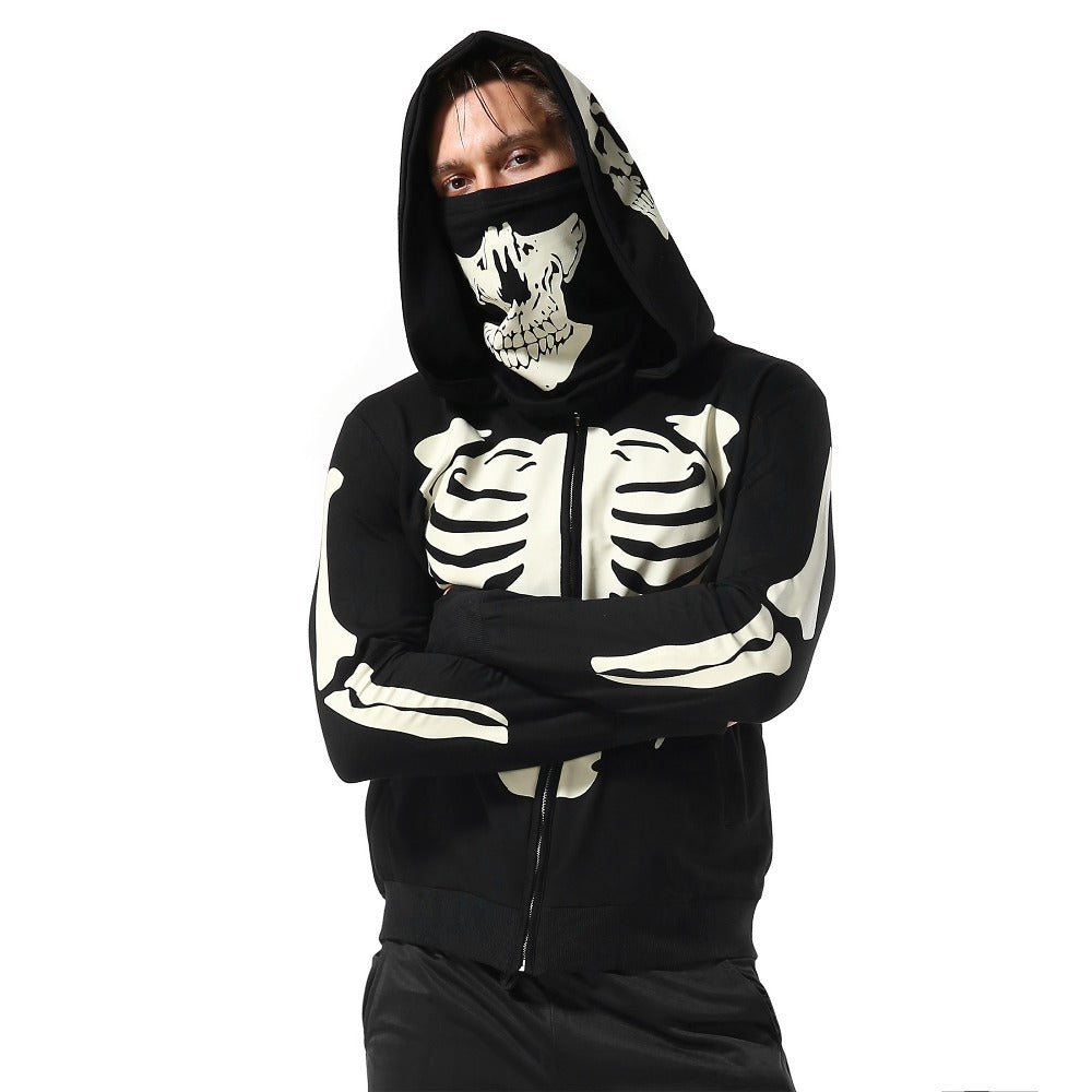 Custom Hoodie Logo Printing Black Zip Up Face Masked Hoodies For Halloween Men Hoody With Mask Cosplay