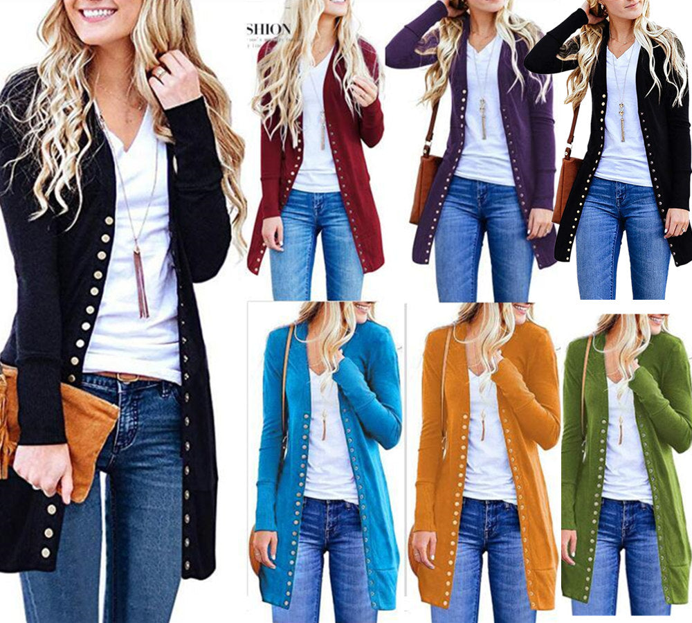 Fashion New Womens Slim Warm Long Sleeve Knit Waterfall Office Jacket Blazer Coat Autumn Tops Covered Button Cardigan Streetwear