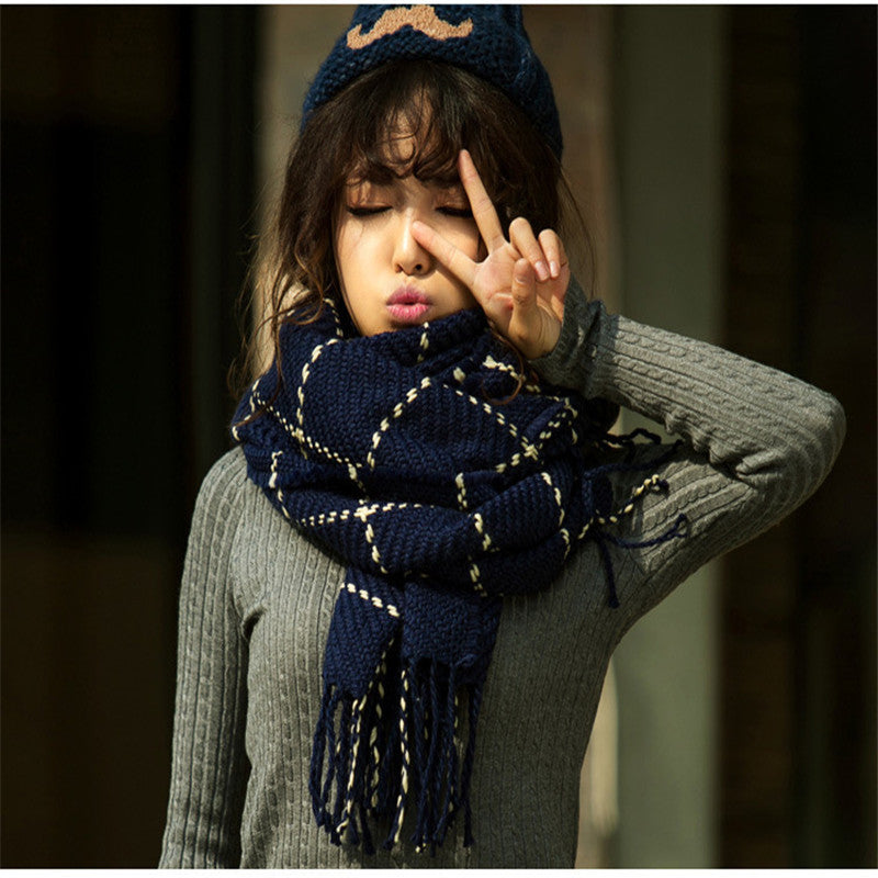 Scarves 2021 Winter Women Knitted Scarf Classic Cashmere Plaid Ladies Shawls And Wraps Warm Thicken Wool