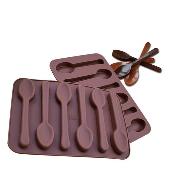 Non-stick Silicone DIY Cake Decoration Molds 6 Holes Spoon Shape Chocolate Molds Jelly Ice Baking Mould 3D Candy Mold