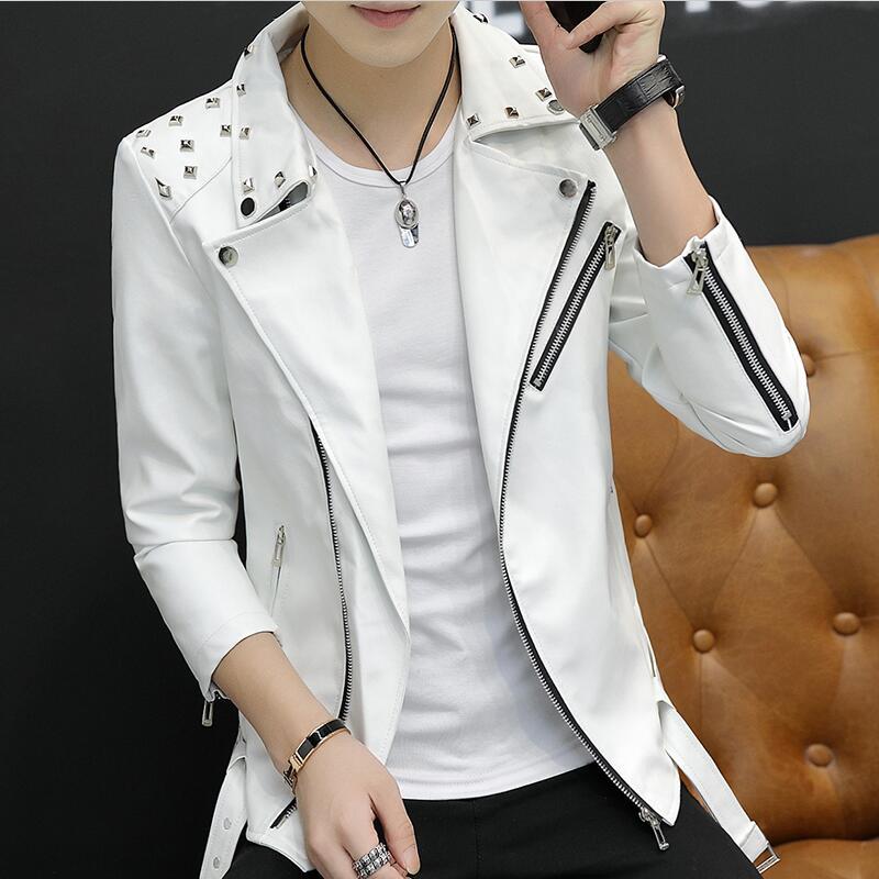 Spring And Autumn Men&#039;s Leather Clothing 2020 New White Leather Coat Men Short Slim Motorcycle Jacket Men Outerwear