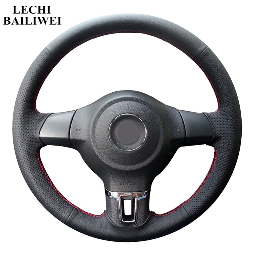 Black Artificial Leather Car Steering Wheel Cover for Volkswagen Golf 6 Mk6 VW Polo MK5 2010-2013 car accessories