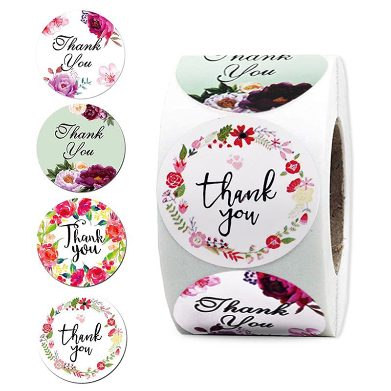 500Pcs-roll Floral Thank You Sticker For Seal Label Scrapbooking Christmas Sticke Decoration Sticker Stationery
