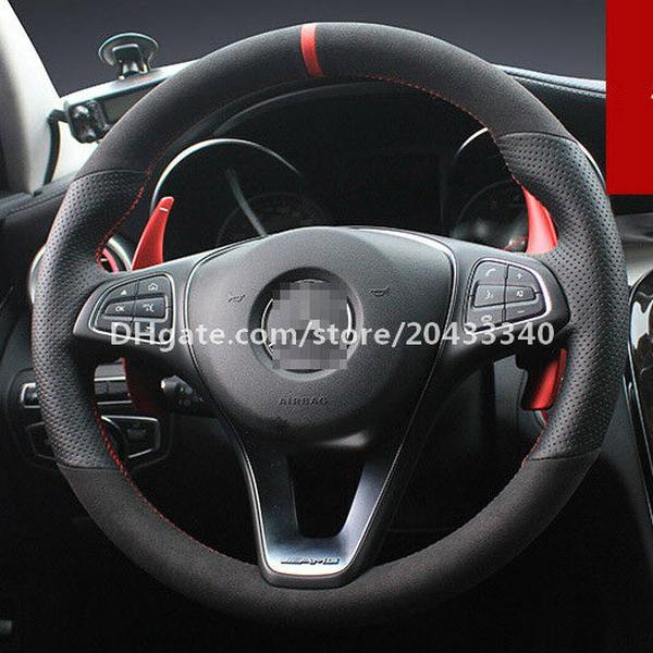 For Benz C Class C260L DIY Hand Sewing Steering Wheel Cover Black Top leather