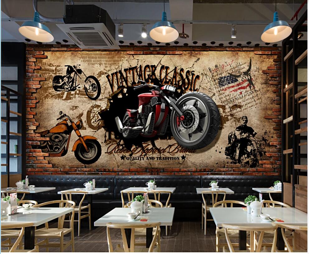 Wall paper 3d custom photo mural Retro motorcycle nostalgic brick wall background Home decor living room wallpaper for walls 3 d