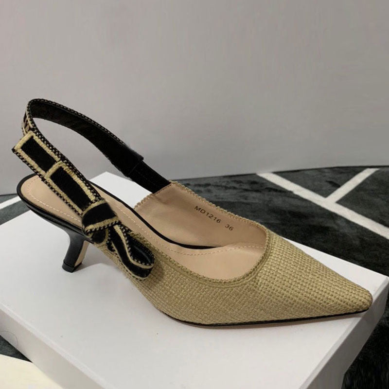 Fashion high heels leather bow summer women&#039;s sandals pointed toe wholesale office work shoes