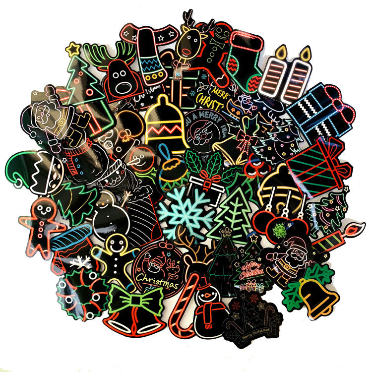 5 Sets=250PCS Neon Lights Colorful Christmas Deer Stickers Electric Car Refrigerator Notebook Waterproof Stickers