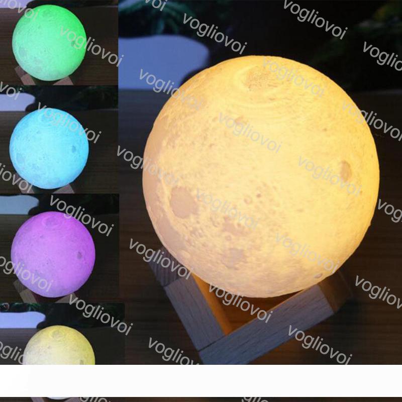 Moon Lamp 3D Printing LED Night Light 10cm 12cm 13cm 15cm 18cm 20cm Magical Moon LED Light USB Rechargeable Desk Lamp DHL