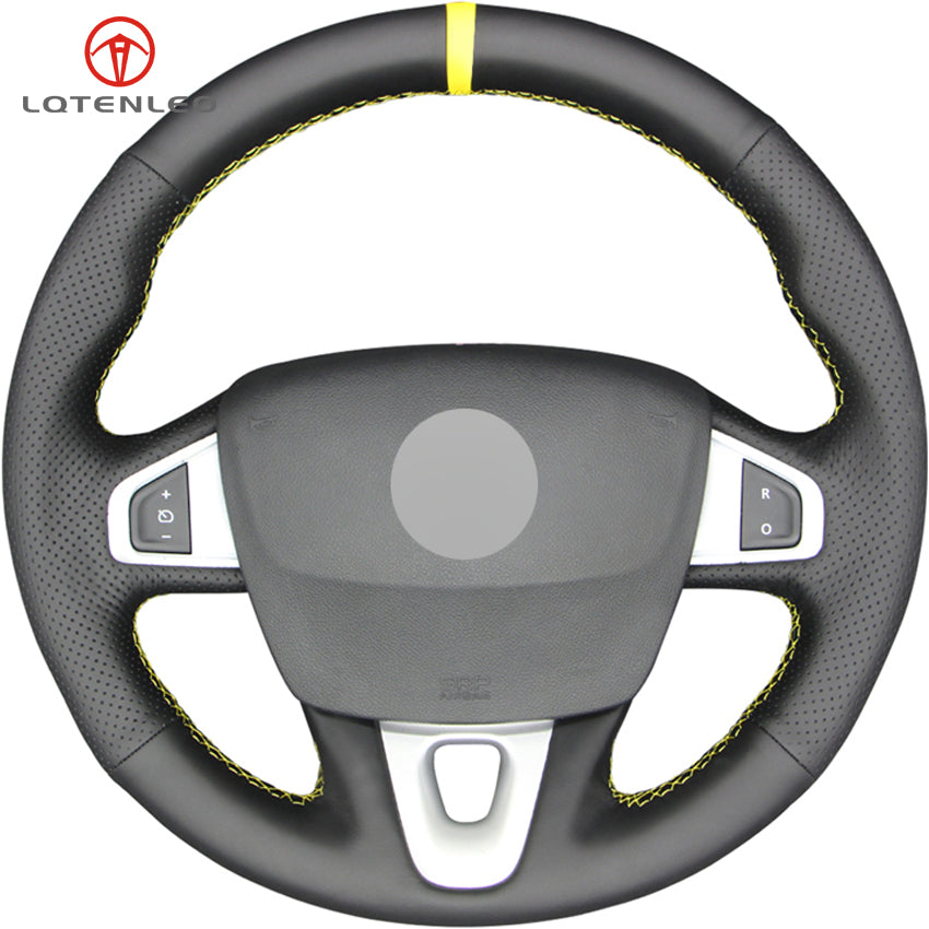 Black Genuine Leather DIY Hand-stitched Car Steering Wheel Cover For Renault Megane 3 (Coupe GT) RS 2010-2016