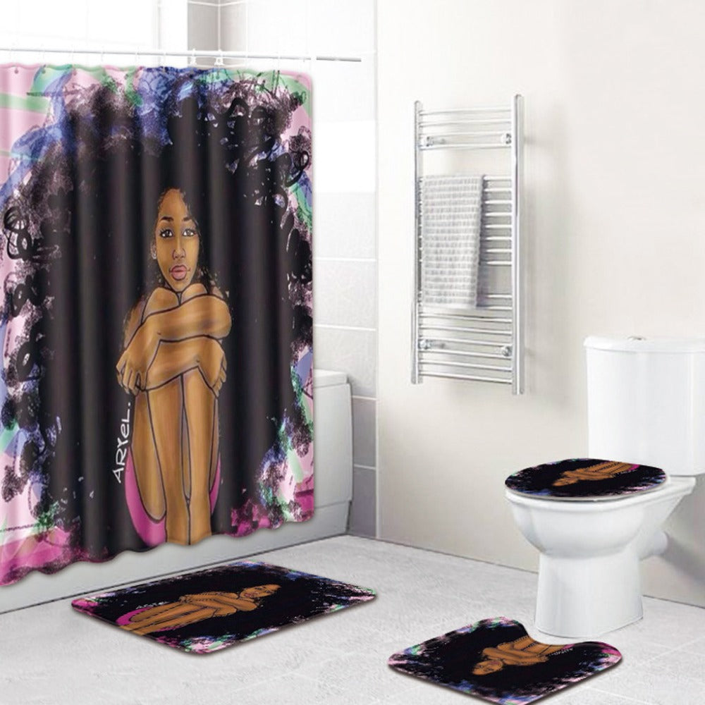 Bathroom Shower Curtain Mat Set Toilet Rugs Anti Slip Multi Types Home Shower Curtain Bathroom Mat Rug Toilet Cover Pad Set 4pcs