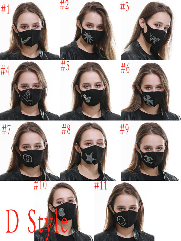 Designer item Washed cotton face mask Rhinestone Dust-proof UV sun protection Respirator Safety Anti influenza Mask Wholesale