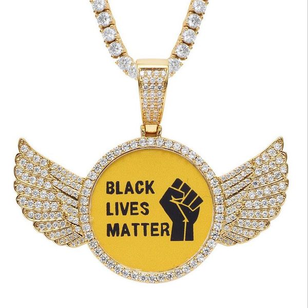 Angel Wing Charm Pendant Necklace Gold Silver Hip Hop Cuban Necklace Photo Frame Customization 24&quot; 20&quot; For Men Women Christmas Gif