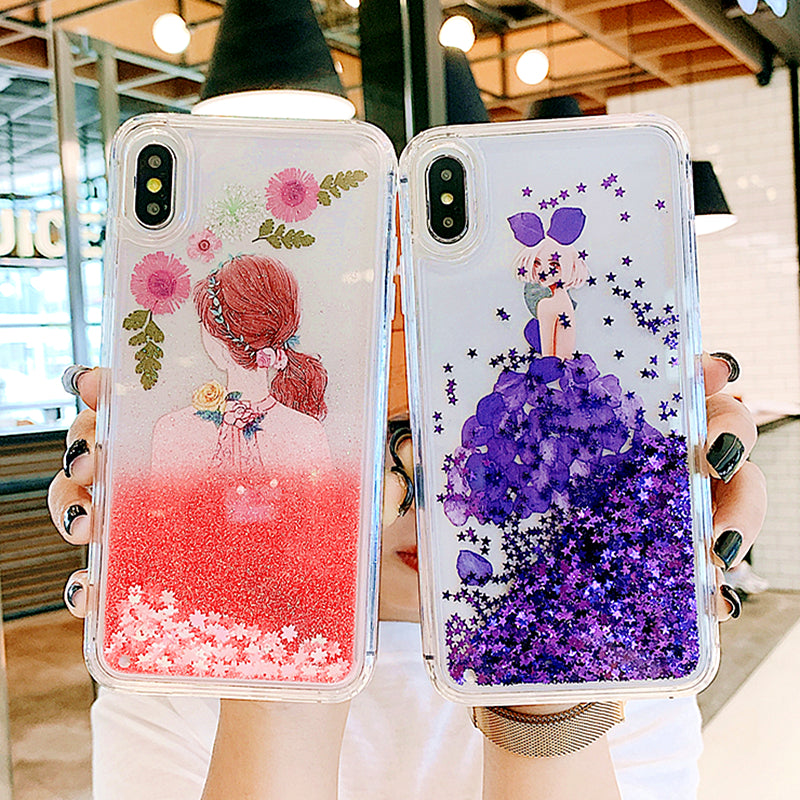 Luxury Flowers Quicksand Phone Case For iPhone 11Pro SE XS MAX XR X 6s 7 8 Plus Cute Cartoon Girls Glitter Dynamic Liquid Cover