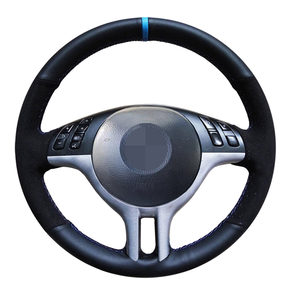 Car Steering Wheel Cover Hand-stitched Black Genuine Leather Suede For BMW E46 325i E39 E53 X5