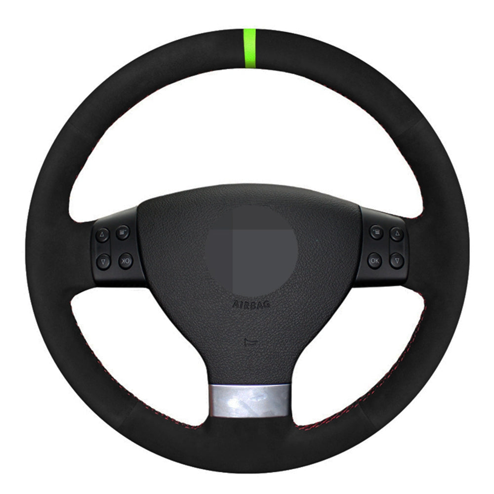Car Steering Wheel Cover DIY Black Suede For Volkswagen Golf 5 2005-2009 Passat B6 Jetta 3 Tiguan Touran 2008 2009 2010