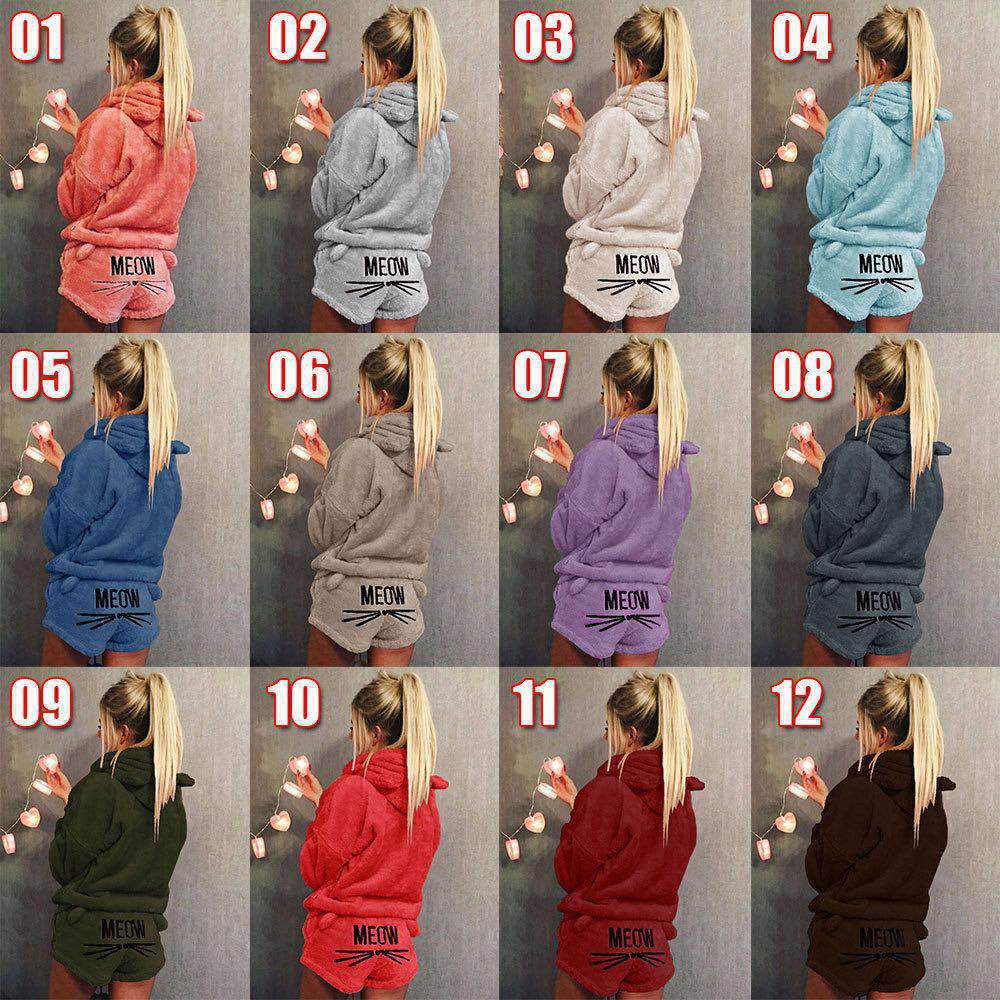 Fleece Warm Women Pajamas Set Winter 2018 Autumn Cat Pyjamas Women Homewear Lingerie Nightwear Animal Sleepwear Pijama Femme