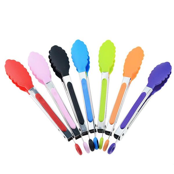 Silicone BBQ Tongs Stainless Steel Food Tongs 8inch Kitchen Cooking Baking Clip Heat Resistant Tong Kitchen Tools