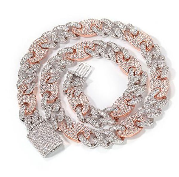 12MM 14K Gold Mariner Link Chain Real Icy Oval Cuban Link Chain Iced Choker Necklace Pave Cubic Zirconia Jewelry 16inch-22inch