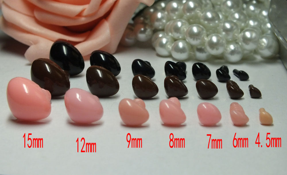 500Pcs Velvet Triangle Safety Nose with washer --black-brown-pink color 5-15mmsize can choose