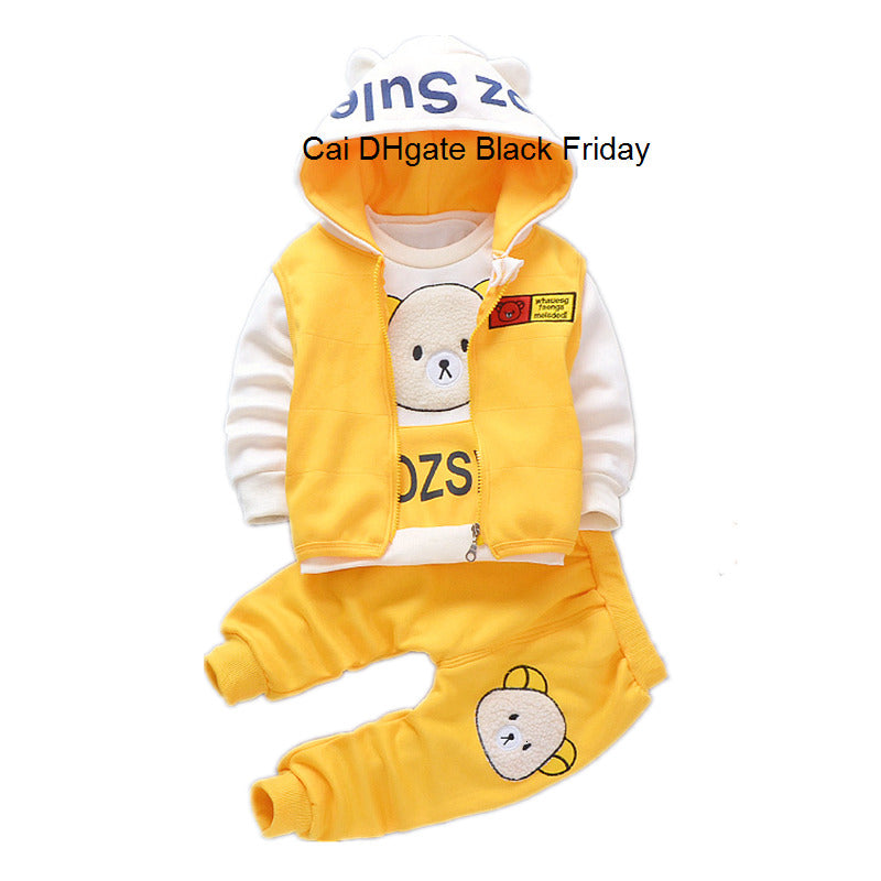 Baby Clothing Set Winter Toddler Kids Cotton Warm Plus Velvet Vest Sweatshirt Pants 3pcs Suit Set Infant Girls Boys Sportswear