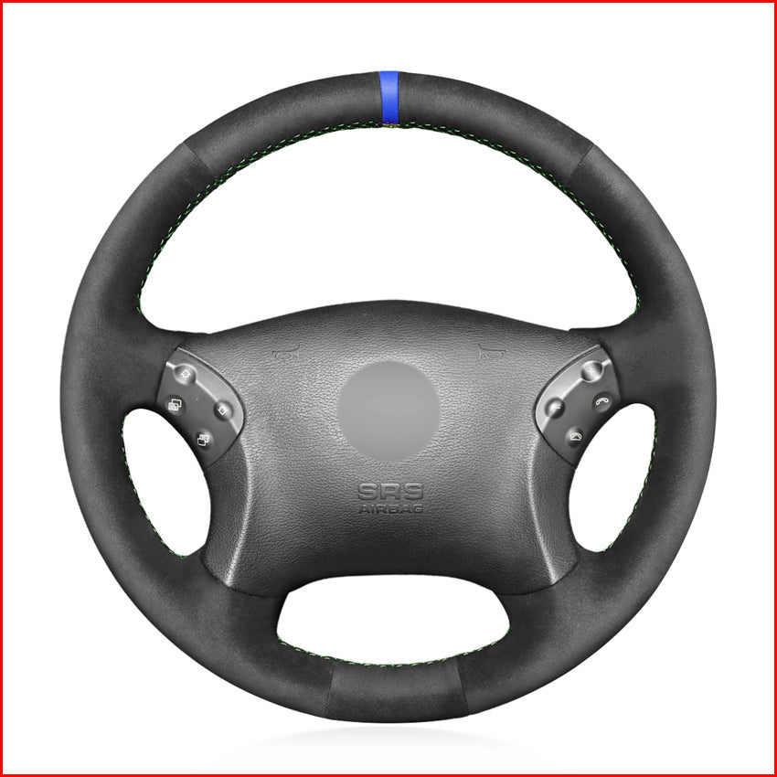 Black Suede Blue Marker Car Steering Wheel Cover for Mercedes Benz W203 C-Class 2001 2002 2003 2004 2005 2006 2007 Accessories