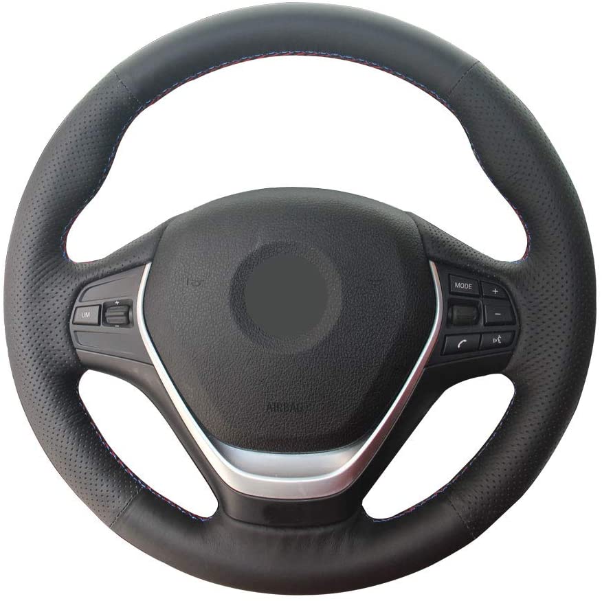 Car DIY Steering Wheel Cover for BMW 3 Series F30 F31 F34 2013-2018 4 Series F32 F33 F36 2 Series F45 F46 Black Leather