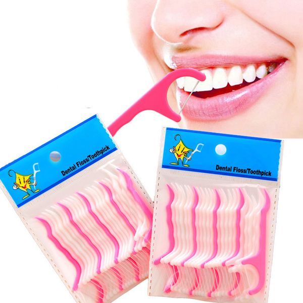 25pcs-lot Plastic Toothpick Cotton Floss Toothpick Stick For Oral Health Table Accessories Tool Opp Bag Pack