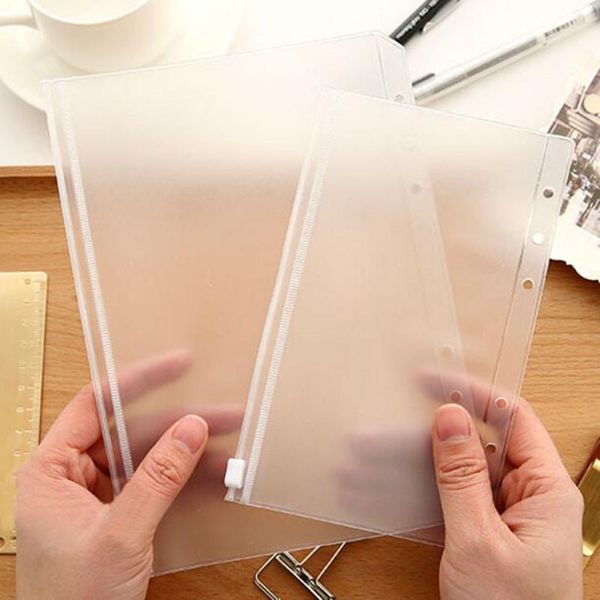 A5-A6-A7 Transparent Binder Cover PVC Zipper Storage Bag 6 Hole Waterproof Stationery Card Bills Bags Office Travel Portable Document Sack