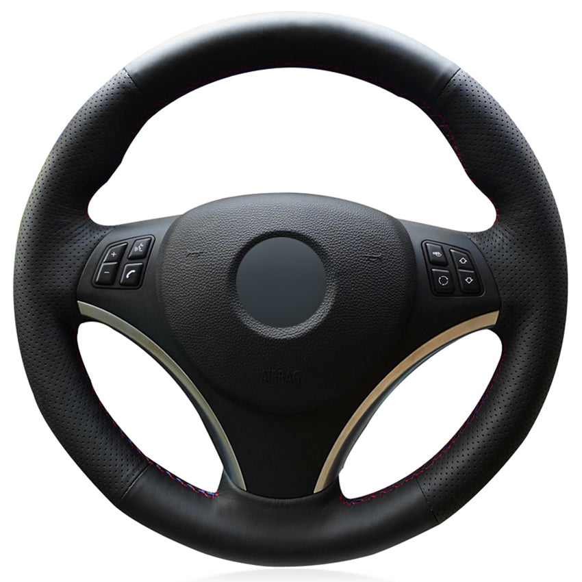 Black PU Faux Leather DIY Hand-stitched Car Steering Wheel Cover for BMW M Sport 1 Series E87 E81 E82 E88 120i 130i 120d X1 E84