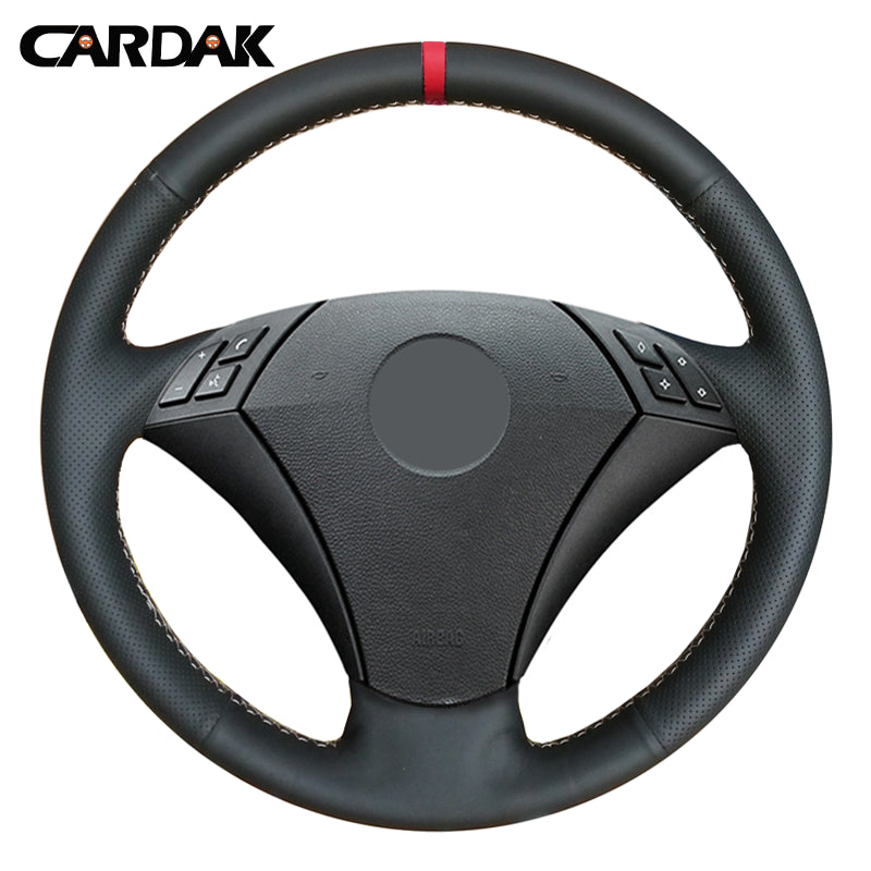 CARDAK DIY Black Artificial Leather Hand-Stitched Car Steering Wheel Covers for BMW E60 530 523 523li 525 520li 535 545i