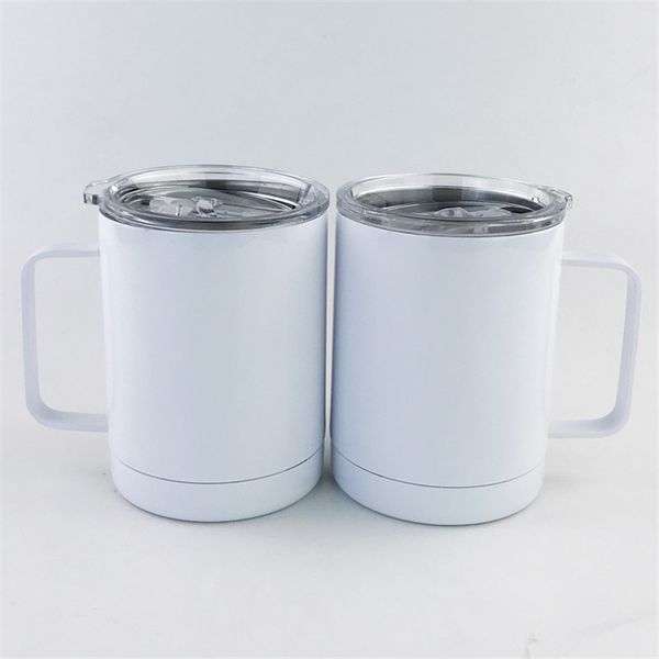 10oz Blank Sublimation Wine Tumbler Mugs with Handle White Stainless Steel Insulated Coffee Cups Double Wall Vacuum Car Cup Portable Travel
